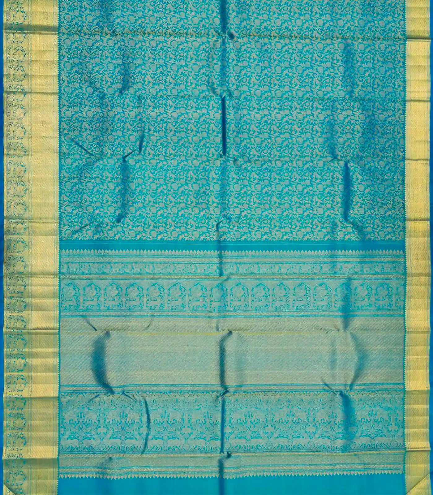 Light Blue Handloom Kanchipuram Silk Saree With Floral Vine Motifs -Light Blue