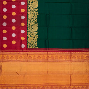 Bottle Green Handloom Kanchipuram Korvai Silk Saree With Floral Motifs-Bottle Green