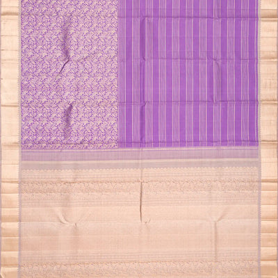 Lavender Handloom Kanchipuram Silk Saree With Bird Vine Motifs-Lavander