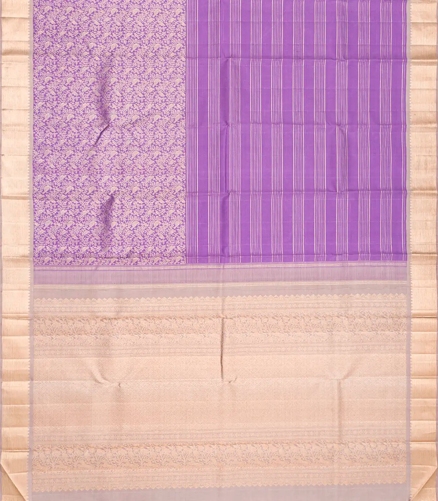 Lavender Handloom Kanchipuram Silk Saree With Bird Vine Motifs-Lavander
