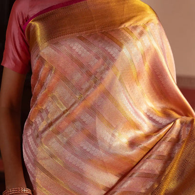 Dusty Pink Handloom Kanchipuram Silk Saree With Diagonal Floral Motifs-Dusty Pink