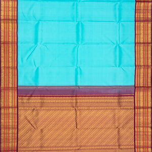 Turquoise Handloom Kanchipuram Korvai Silk Saree With Magenta Border