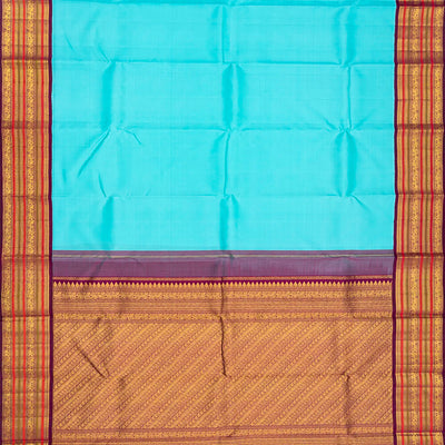 Turquoise Handloom Kanchipuram Korvai Silk Saree With Magenta Border