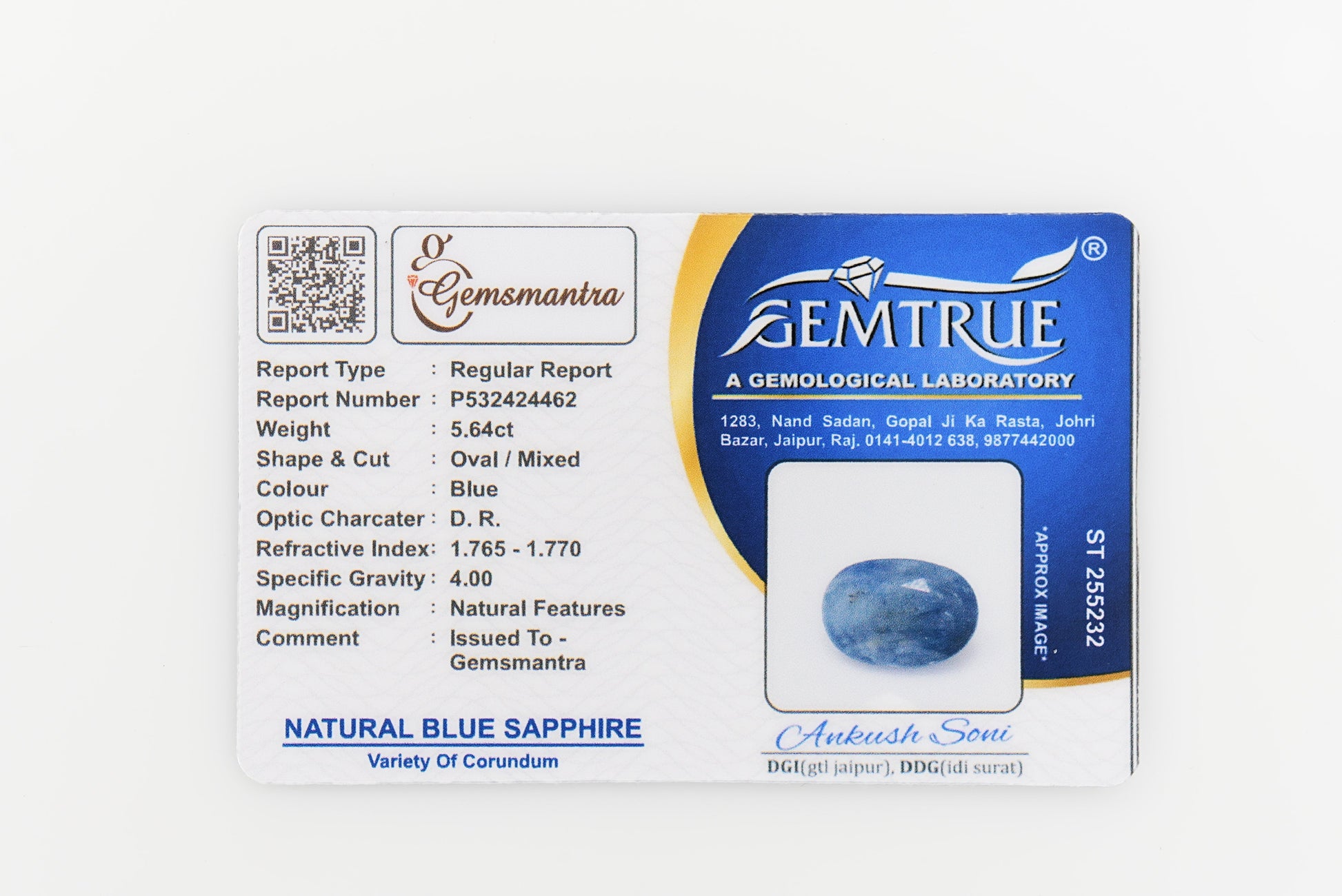 Natural Blue Sapphire 5.64 Oval Shape
