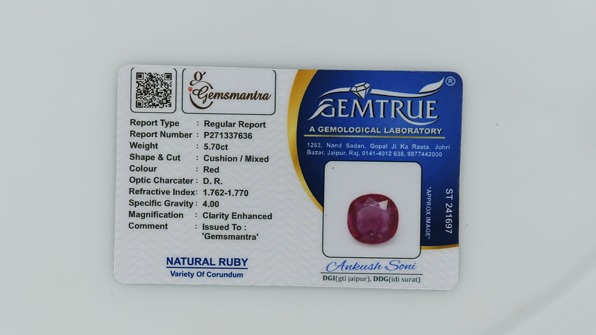 Ruby - 5.7 Carats  (6.27 Ratti)