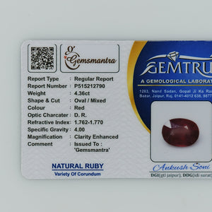 Ruby - 4.36 Carats  (4.796 Ratti)
