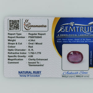 Ruby - 4.34 Carats  (4.774 Ratti)