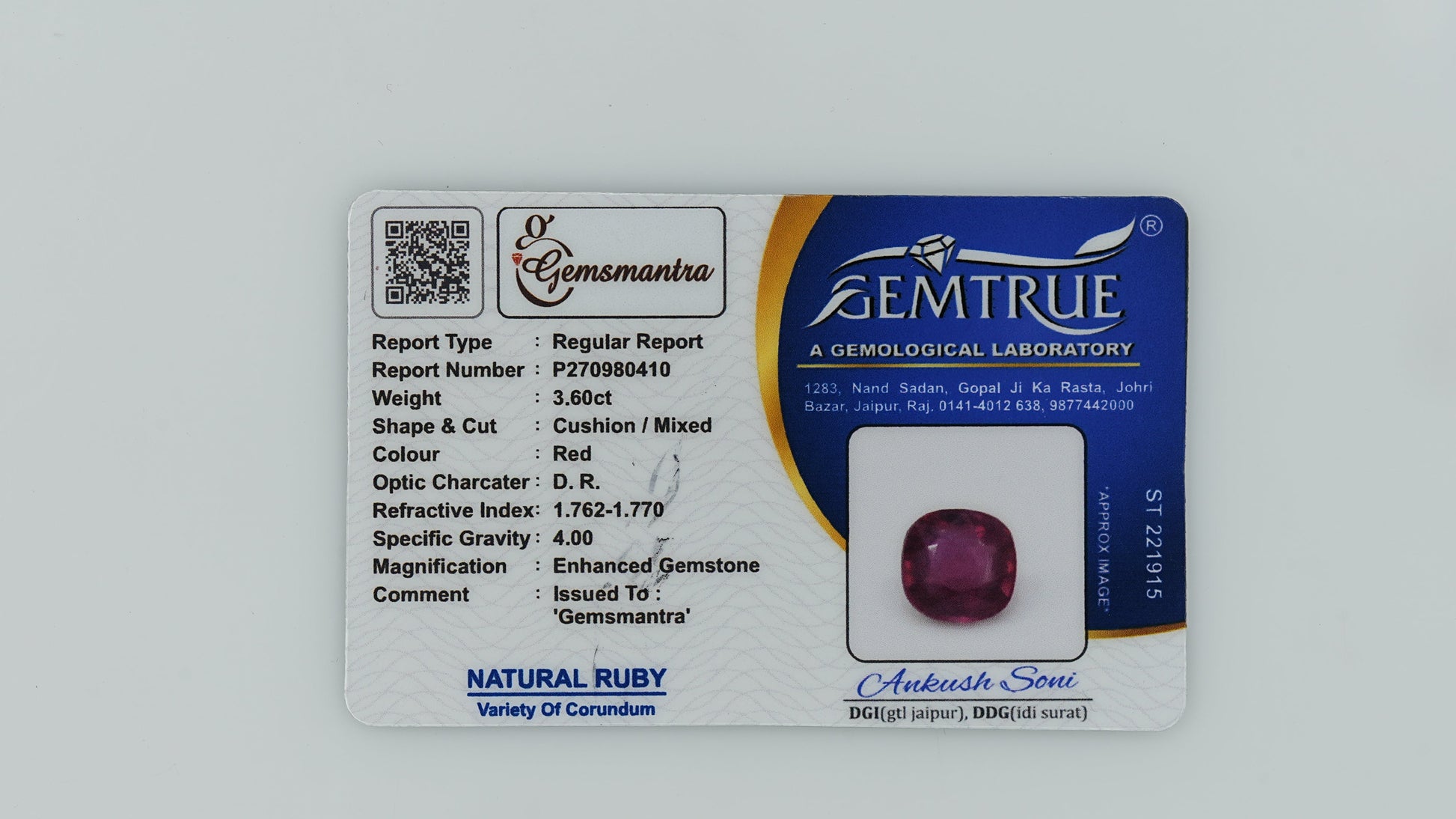 Ruby - 3.6 Carats  (3.96 Ratti)