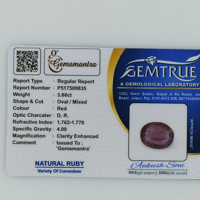 Ruby - 3.86 Carats  (4.246 Ratti)