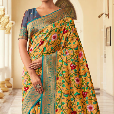 Turmeric Yellow Satin Crepe Saree