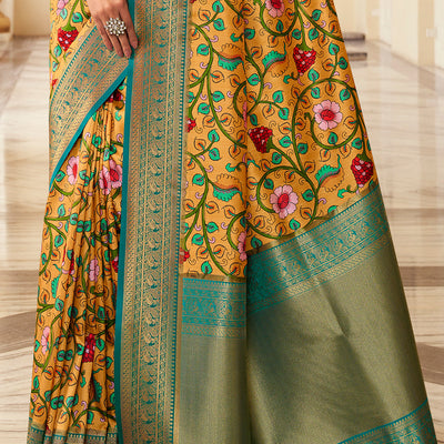 Turmeric Yellow Satin Crepe Saree