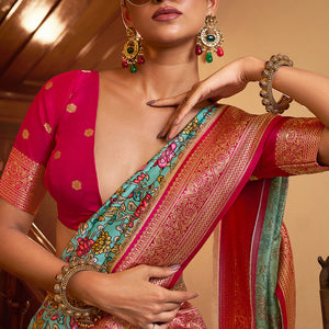 Ocean Blue Satin Crepe Saree