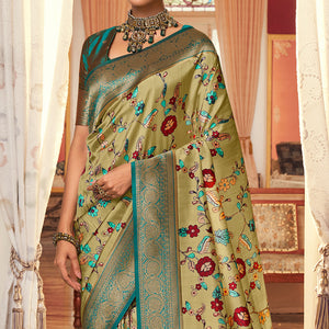Fern Green Satin Crepe Saree