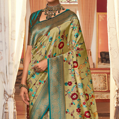 Fern Green Satin Crepe Saree