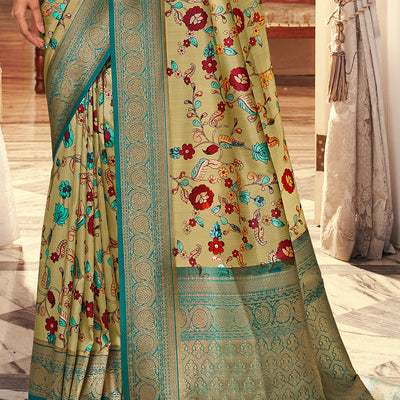 Fern Green Satin Crepe Saree