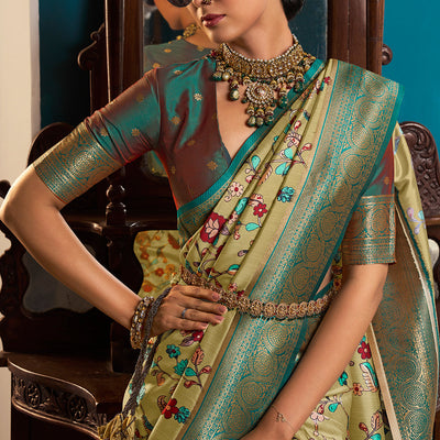 Fern Green Satin Crepe Saree