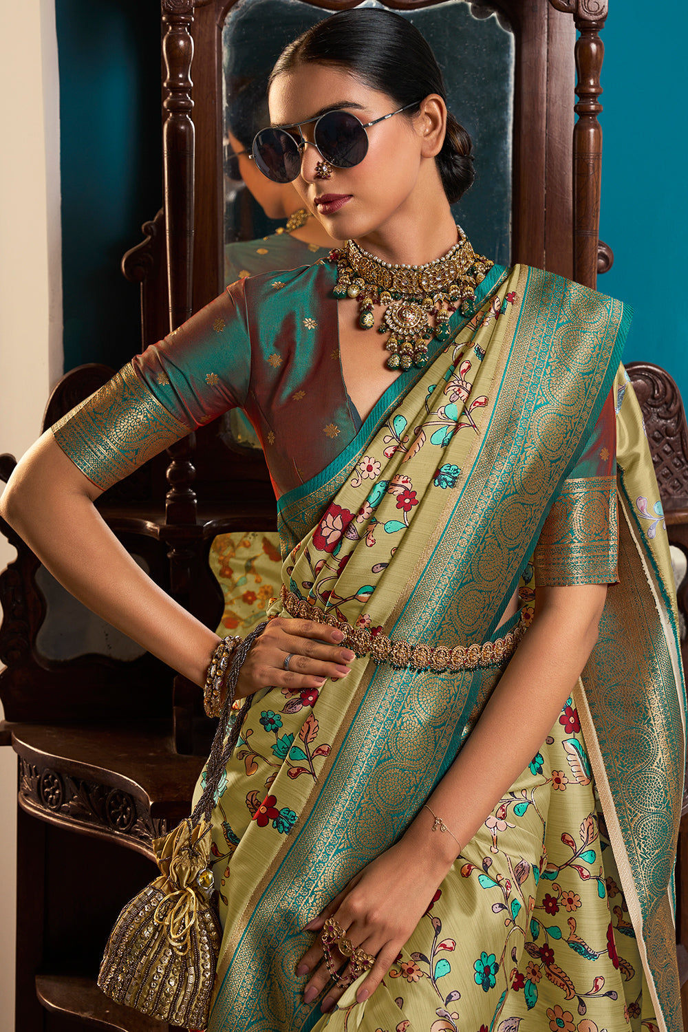 Fern Green Satin Crepe Saree