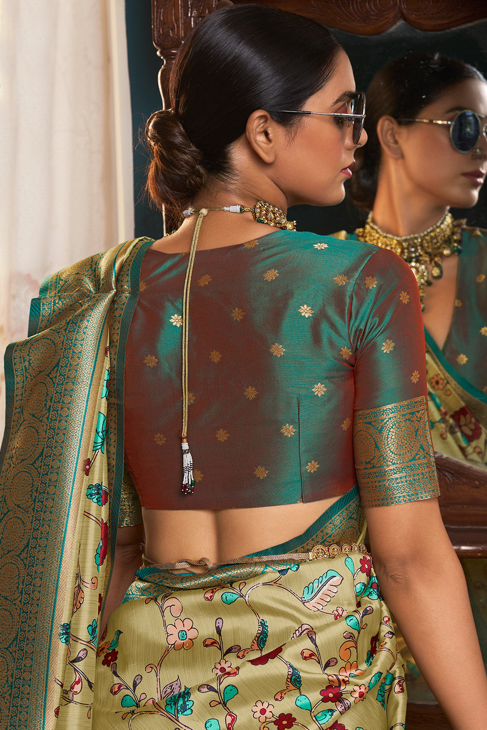 Fern Green Satin Crepe Saree