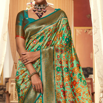 Multi Green Satin Crepe Saree