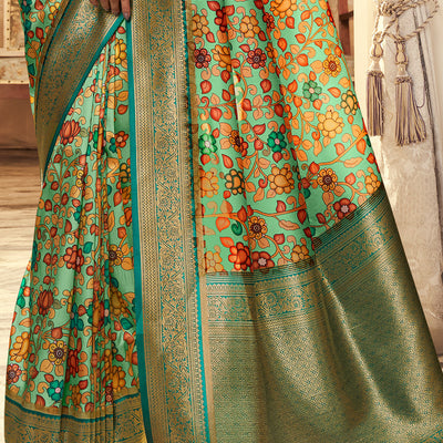 Multi Green Satin Crepe Saree
