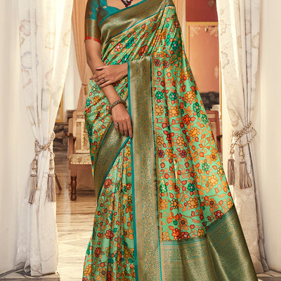 Multi Green Satin Crepe Saree