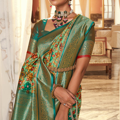 Multi Green Satin Crepe Saree