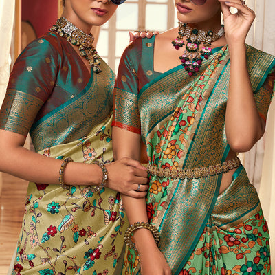 Multi Green Satin Crepe Saree
