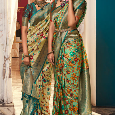 Multi Green Satin Crepe Saree