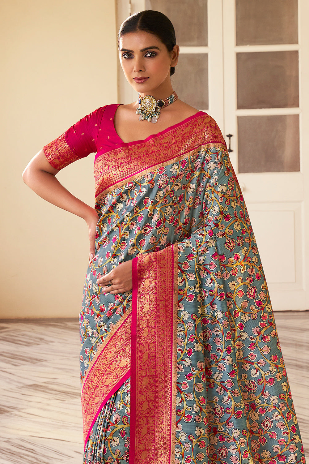 Multicolor Satin Crepe Saree