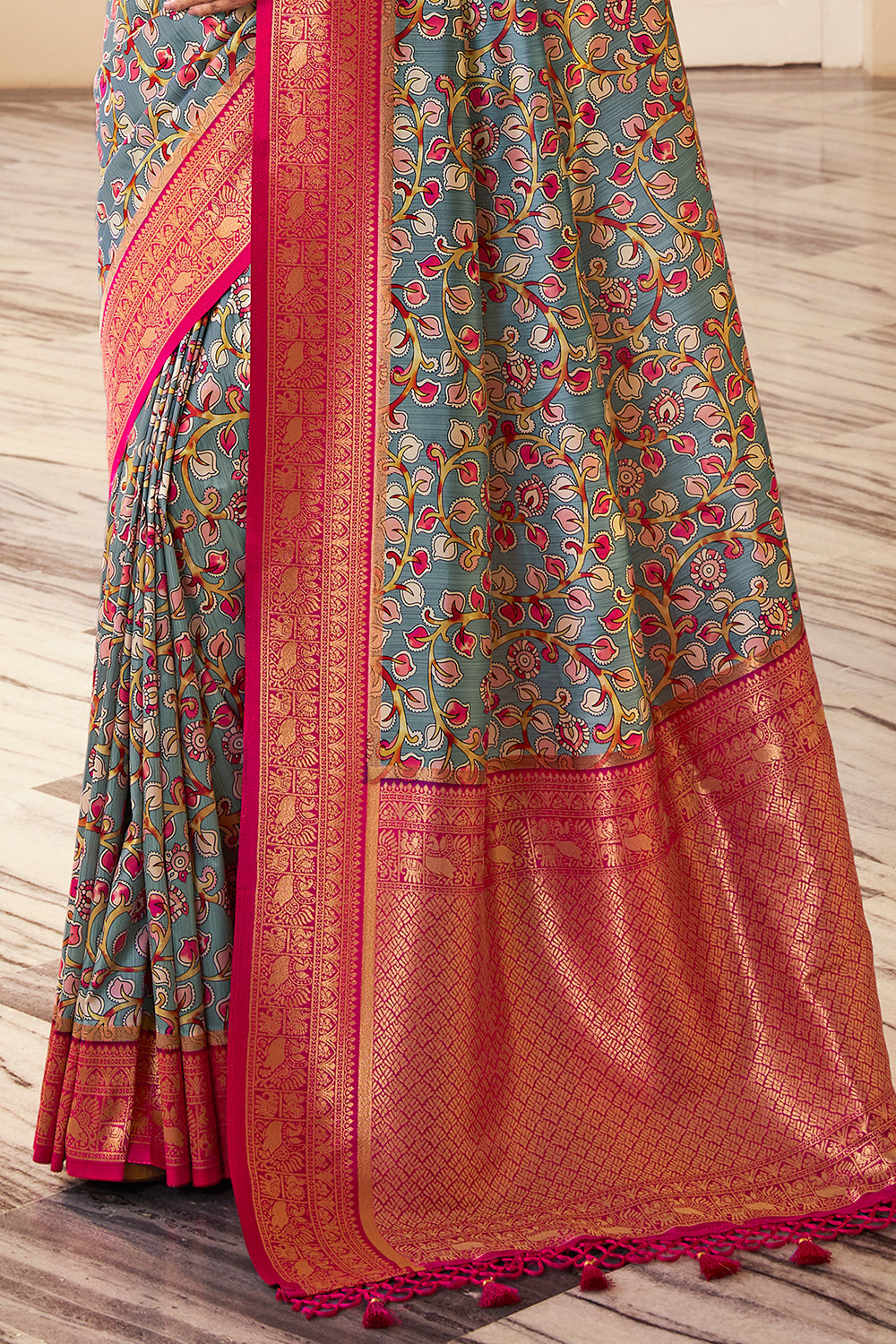 Multicolor Satin Crepe Saree