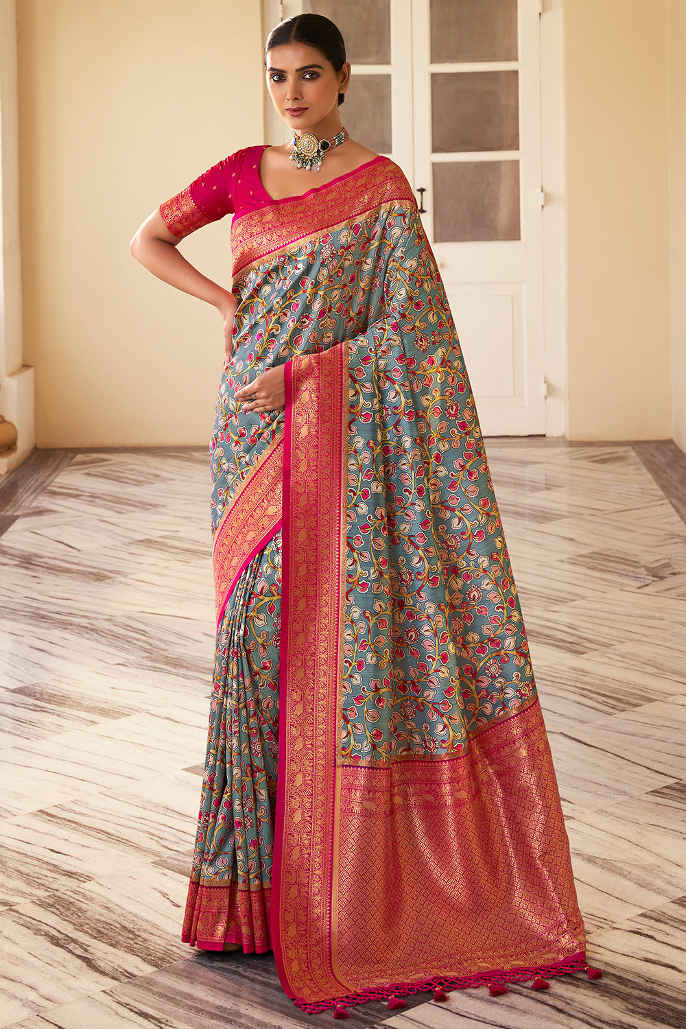Multicolor Satin Crepe Saree