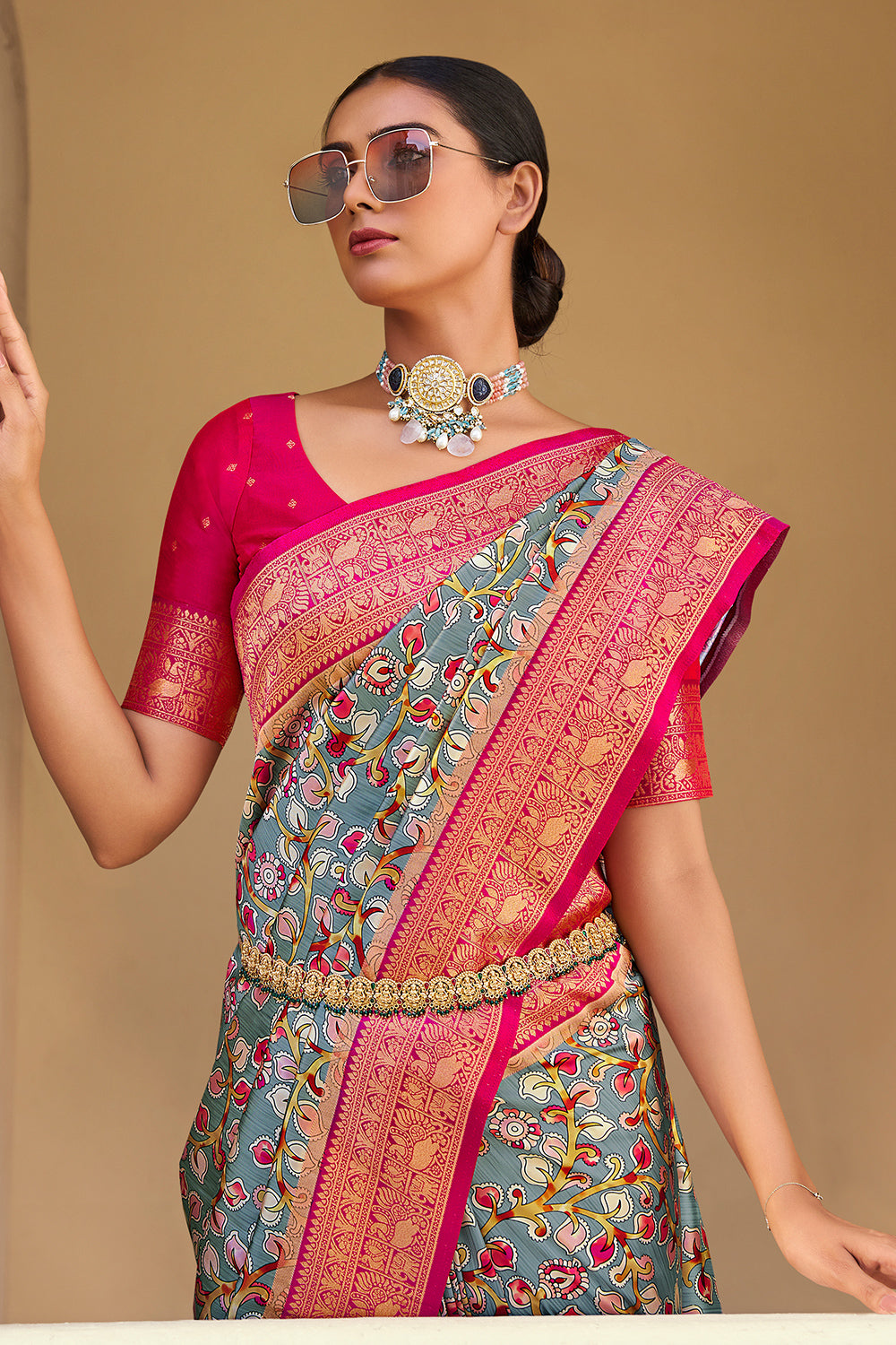 Multicolor Satin Crepe Saree