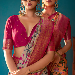 Peach Orange Satin Crepe Saree