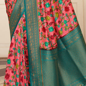 Watermelon Pink Satin Crepe Saree