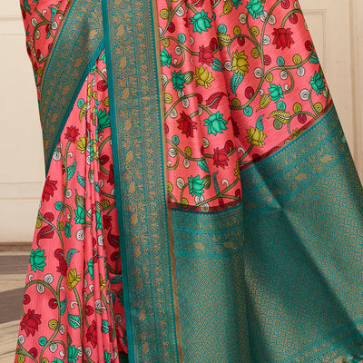Watermelon Pink Satin Crepe Saree