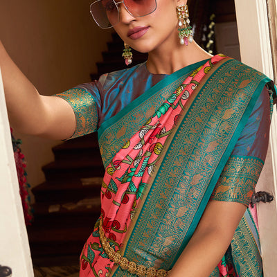 Watermelon Pink Satin Crepe Saree