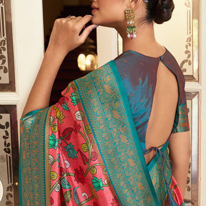 Watermelon Pink Satin Crepe Saree