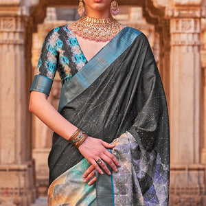 Dusky Grey Digital Print Saree