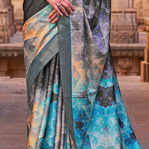 Dusky Grey Digital Print Saree