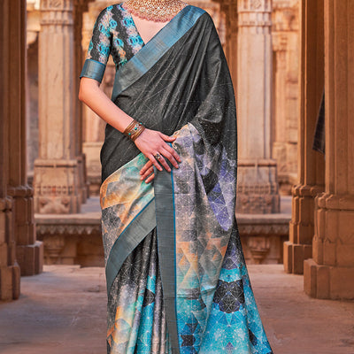 Dusky Grey Digital Print Saree