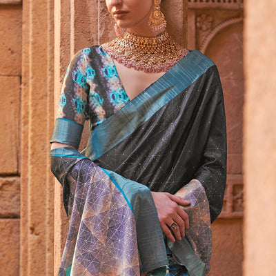 Dusky Grey Digital Print Saree