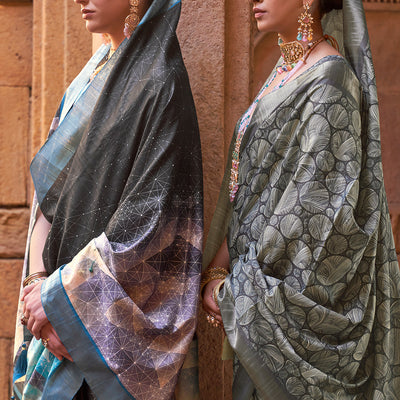 Dusky Grey Digital Print Saree