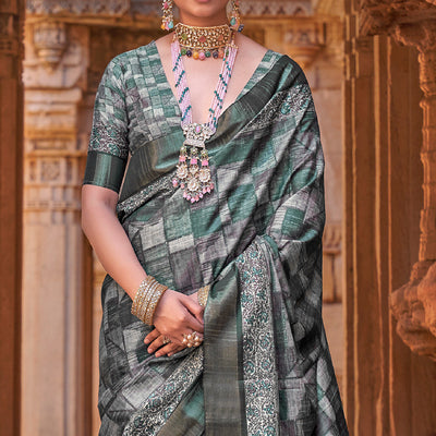 Pine Green Digital Print Saree