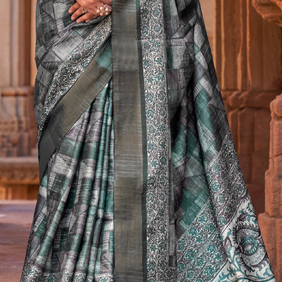 Pine Green Digital Print Saree