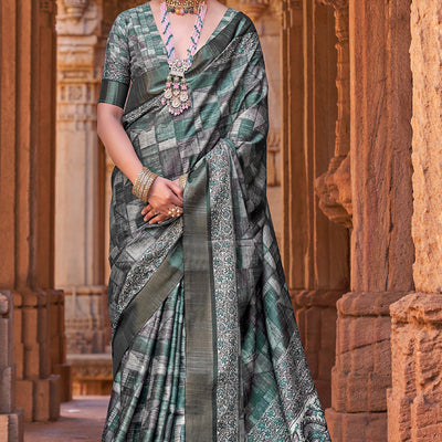Pine Green Digital Print Saree
