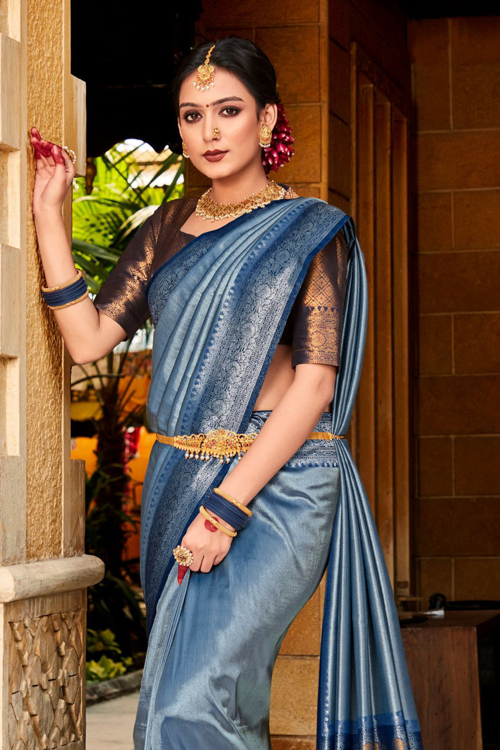 Steel Blue Kanjivaram Saree