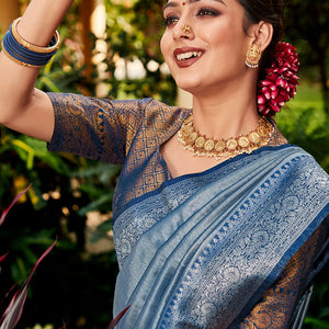 Steel Blue Kanjivaram Saree