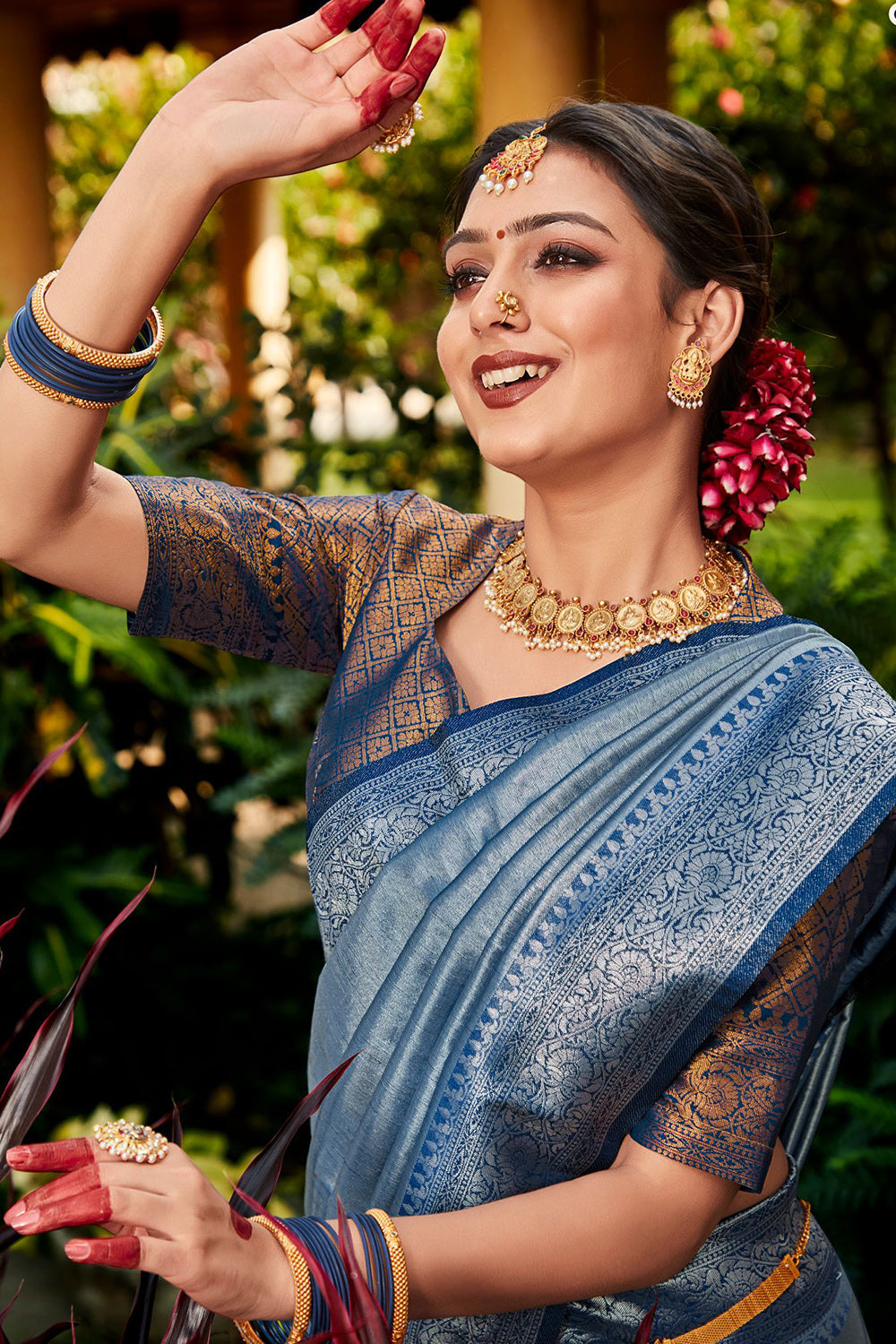 Steel Blue Kanjivaram Saree