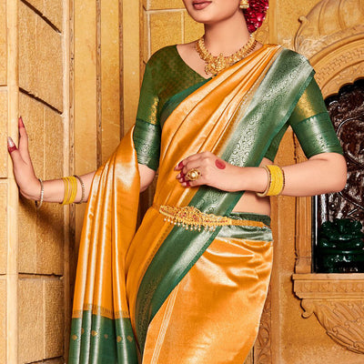Yellow And Green Kanjivaram Saree