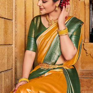 Yellow And Green Kanjivaram Saree